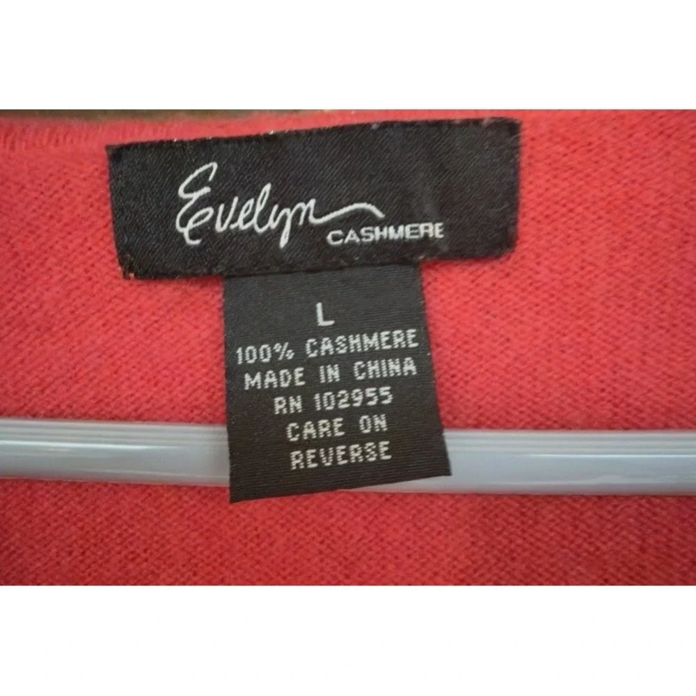 Evelyn Cashmere Sweater Womens L 100% Cashmere Red V Neck Hoodie Pocket Pullover